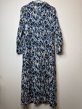 Zara Midi Shirt Dress Geometric Print Button Front Blue White Black Size Small
